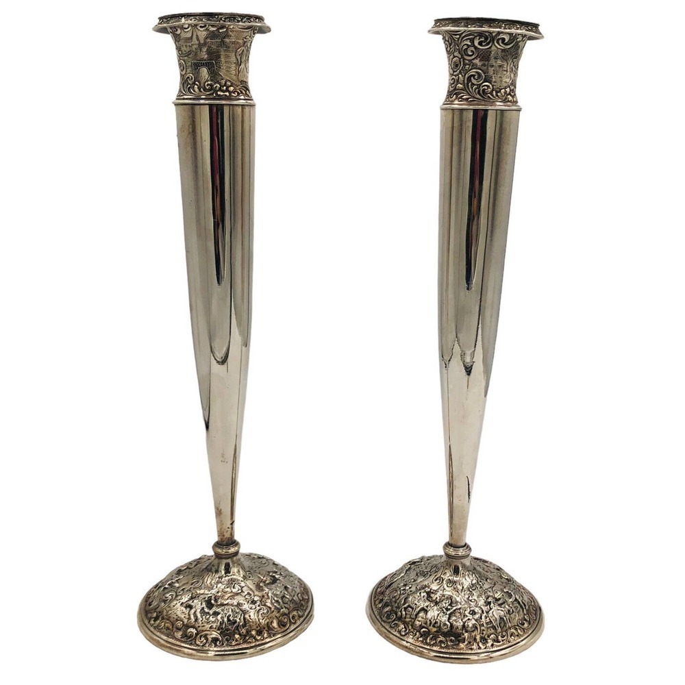 PAIR OF VINTAGE BARBOUR INTERNATIONAL S. P. CO. REPOUSSÉ CANDLESTICKS 2102